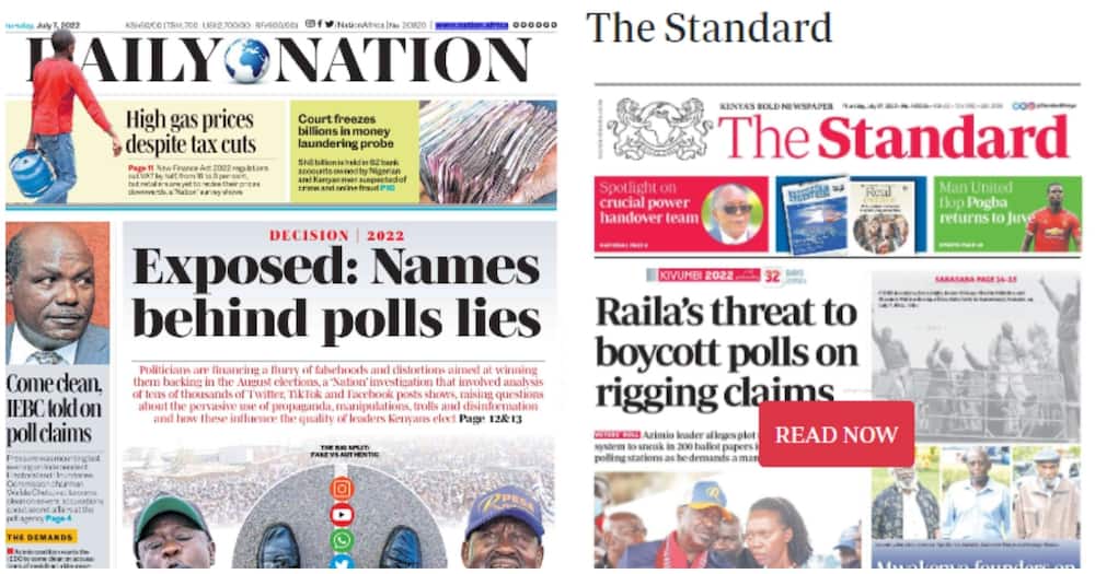 Daily Nation, The Standard.