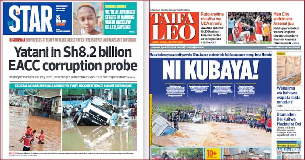 Front headlines for The Star and Taifa Leo newspapers.