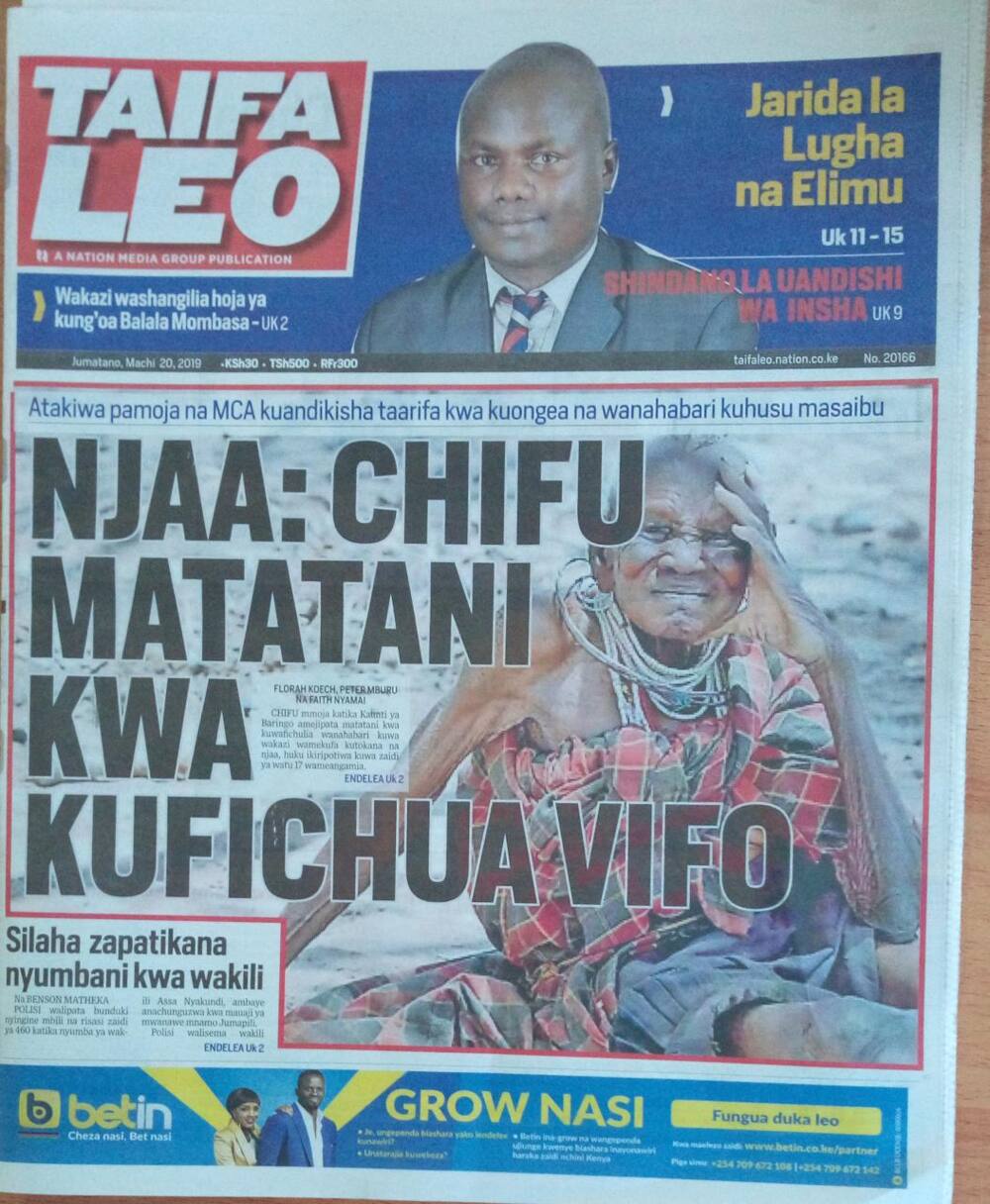 Kenyan newspapers review for March 20: Baringo Chief, Ward rep in trouble for saying residents are dying of hunger