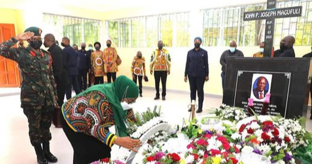 President Samia Suluhu paid homage to late John Magufuli's mausoleum.