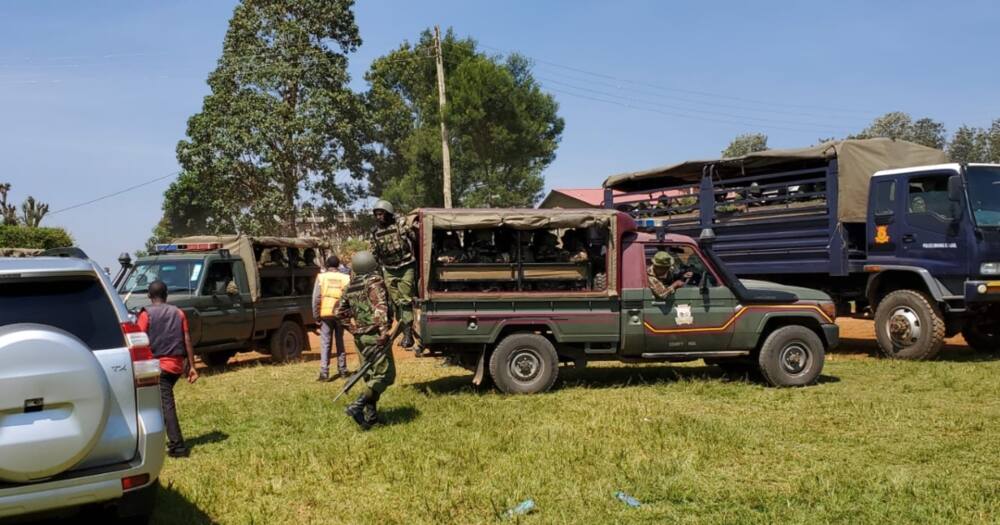 Heavy police force deployed at Kebirigo High School. Photo: Abuga Makori.