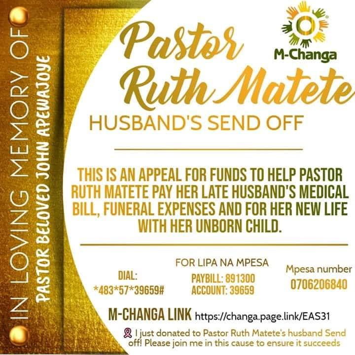 Ruth Matete launches fund-drive for hubby's burial, hospital bill