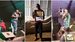 Khaligraph Jones Gifts Upcoming Artiste Sneakers After Perfectly Rapping His Song at Choma Na Ngoma Festival