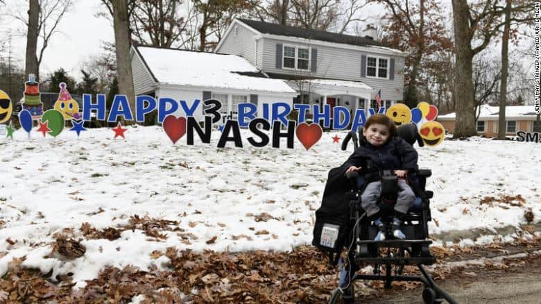 Sweet moment as 3-year-old boy with rare disease gets parade for his birthday