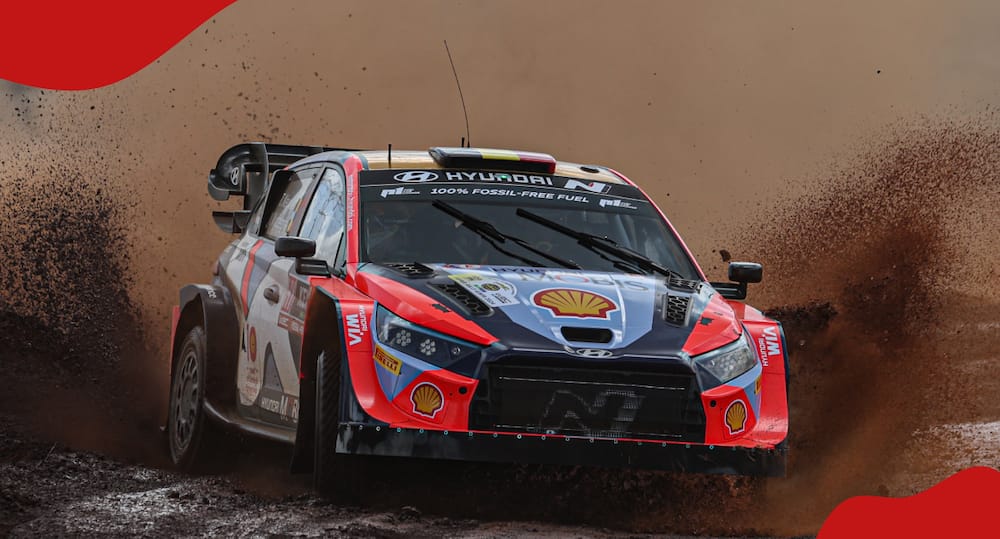 Thierry Neuville of Belgium and Martijn Wydaeghe of Belgium in their car
