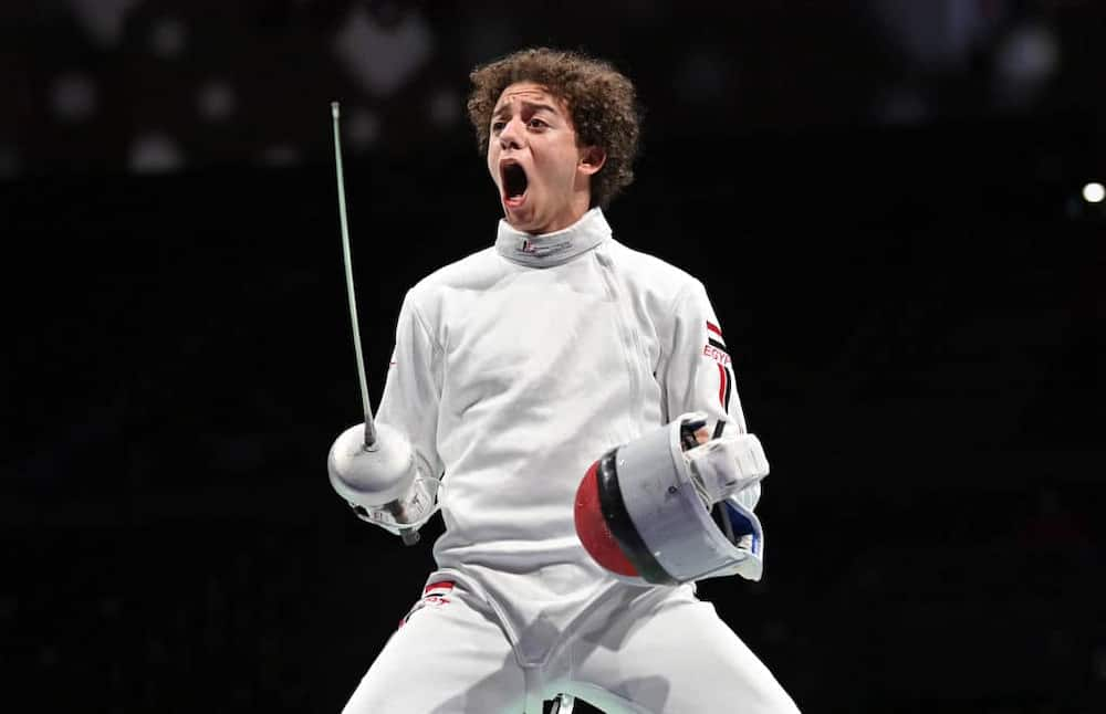 Mohamed Elsayed celebrating his triumph over 2016 Olympics gold winner Yannick Borel. Photo by FABRICE COFFRINI/AFP.