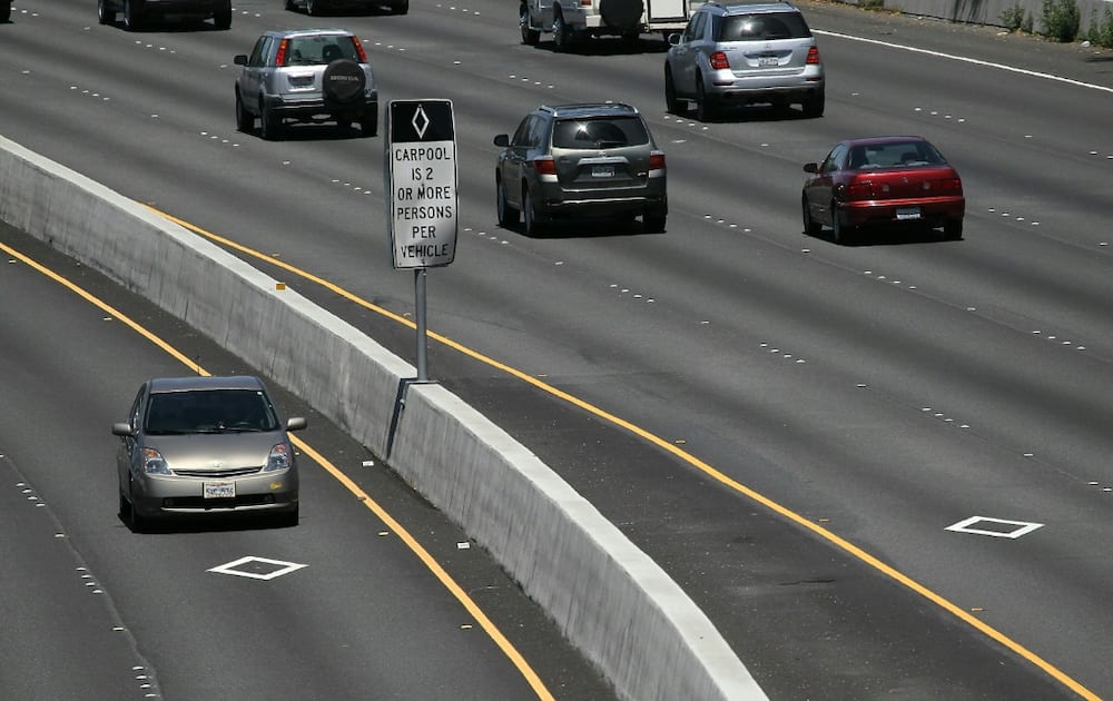 A pregnant woman in Texas who was driving in a carpool lane, such as those seen here in California, said her fetus should count as a second person