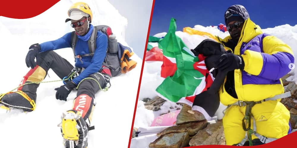 Collage of Cheruiyot Kirui on different mountaineering expeditions.