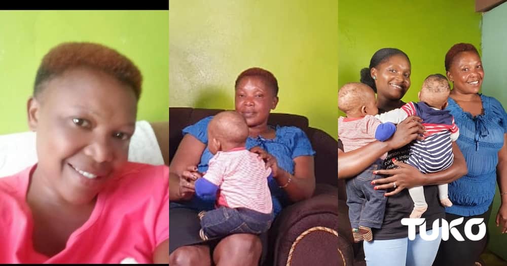 Esther Wairimu and her twin babies with Yvonne Kawira from TUKO during the interview.