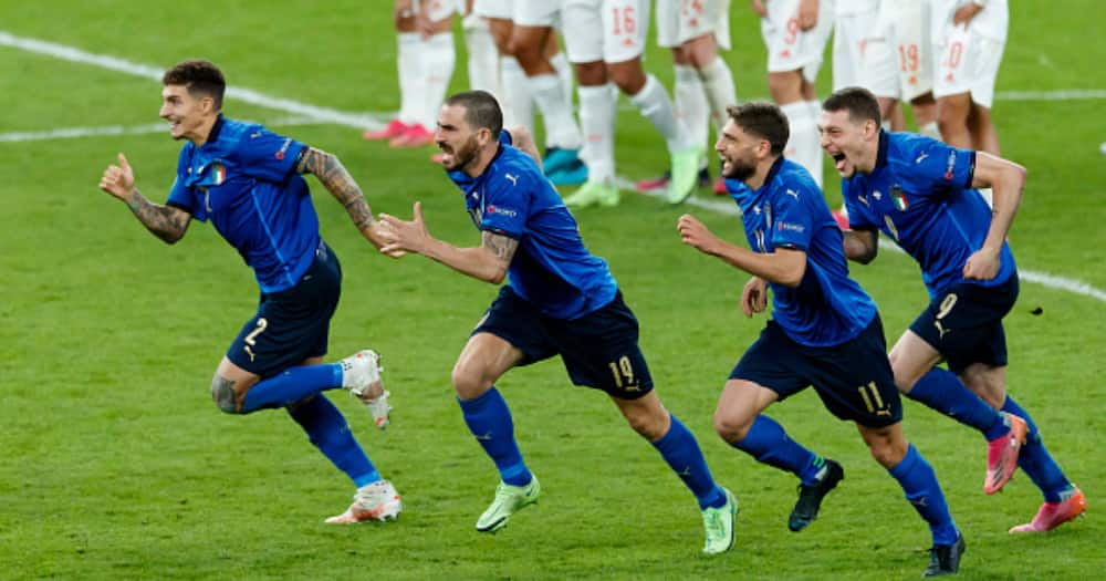 Italy players celebrate after qualifying for the final of Euro 2020. Photo by Matteo Ciambelli.