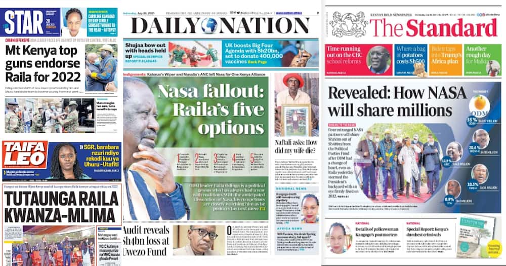 Magazeti Jumatano, Julai 28: Mt Kenya Wamahidi Raila Kura Nyingi 2022
