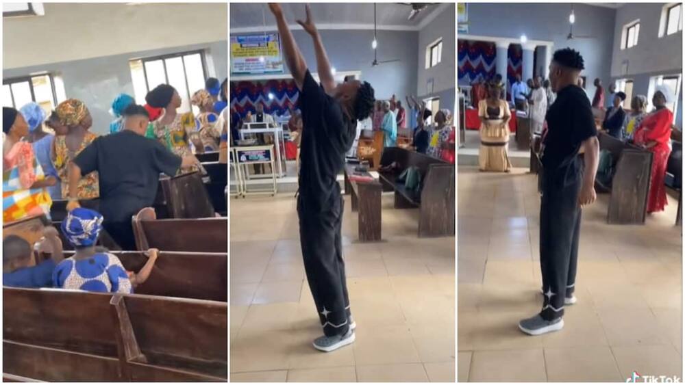 Young Man Goes Hysterical at Church with Funny Dance Moves as Congregation Watches On Young Man Goes Hysterical at Church with Funny Dance Moves as Congregation Watches On