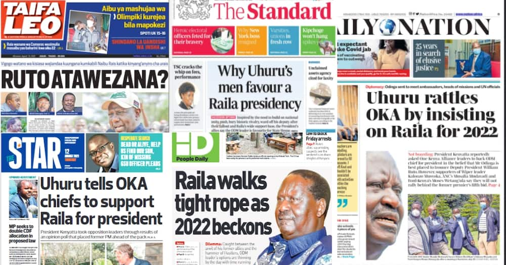 Kenyan Newspaper Review For August 12 Uhuru Settles On Raila As His Successor Forces Oka Leaders To Back Him Gazeti App