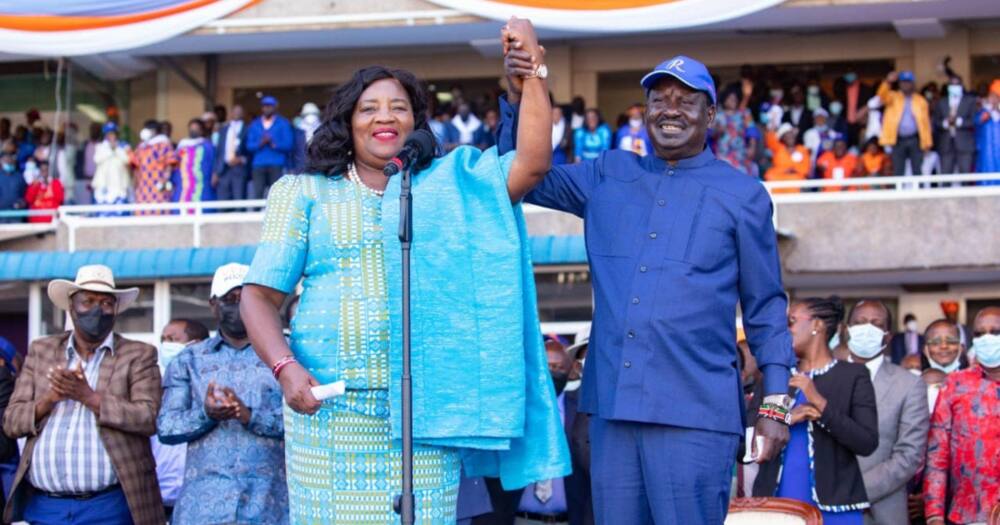 The two shared a PDA moment in front of attendees who were present during the presidential event. Photo: Raila Odinga.