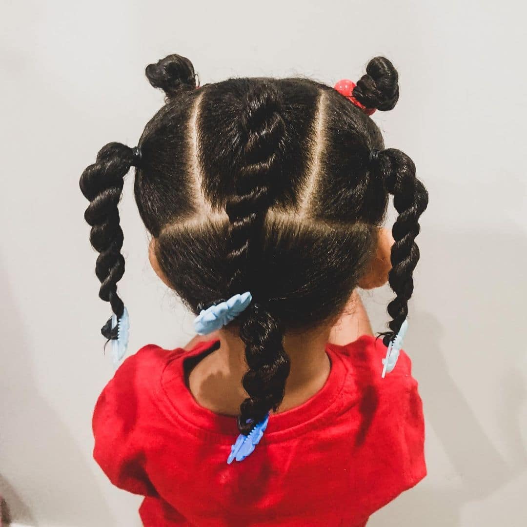Multi Ponytail Hair Twist with Beads End | Hair styles, Black kids  hairstyles, Kids hairstyles