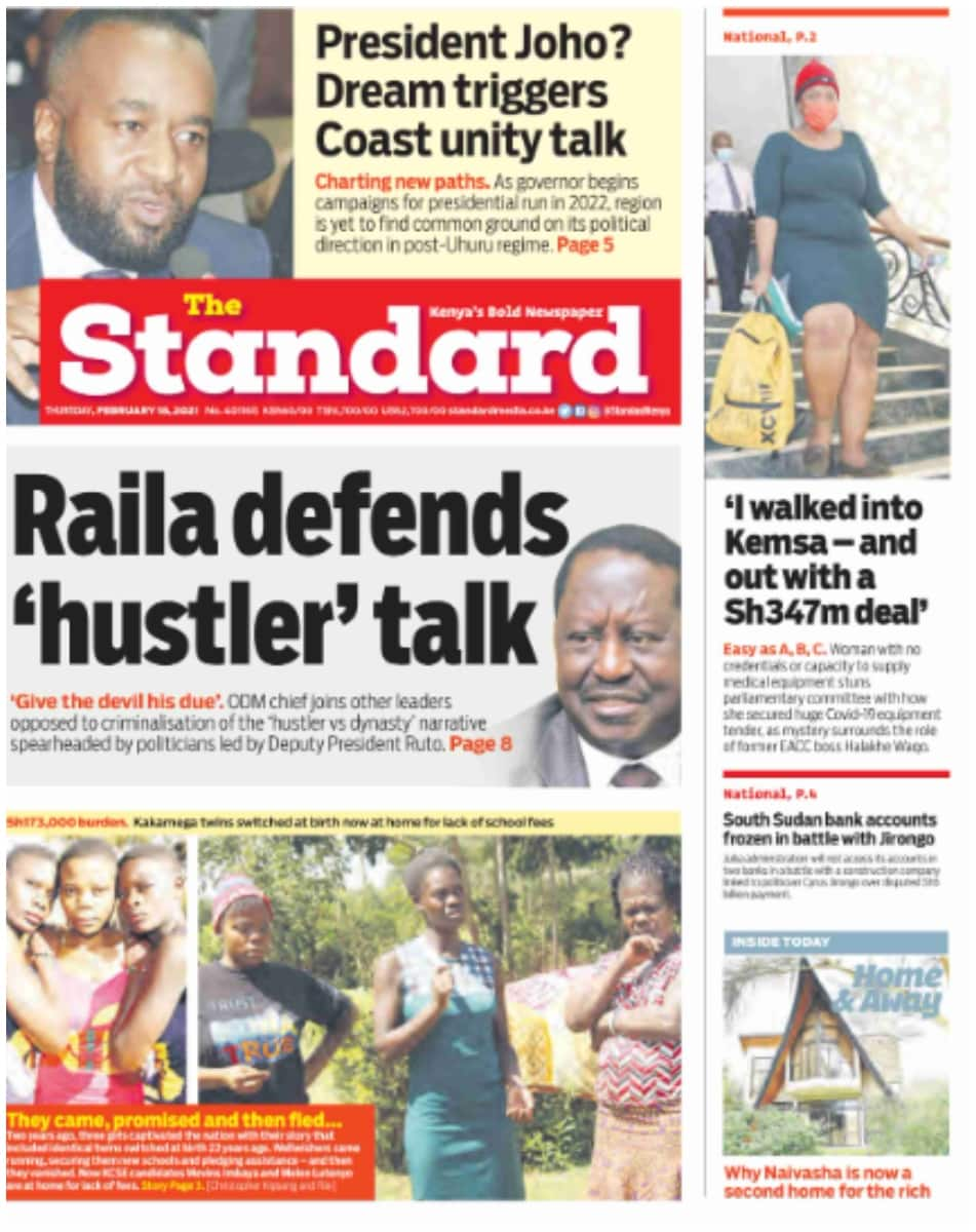 The Standard newspaper for February 18. Photo: UGC.