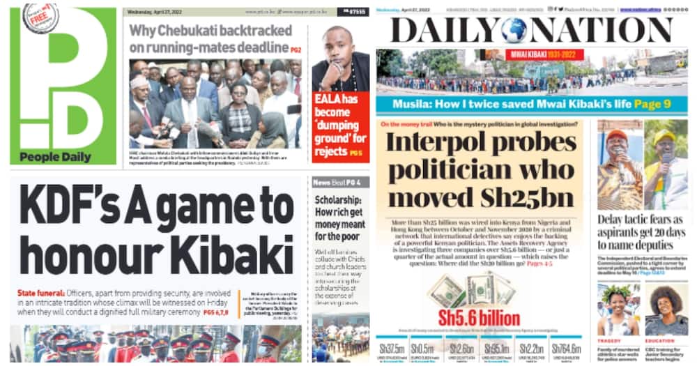 Kenyan Newspapers, April 27: Bungoma man who wailed outside parliament claimed the late Kibaki was bhis grandfather.