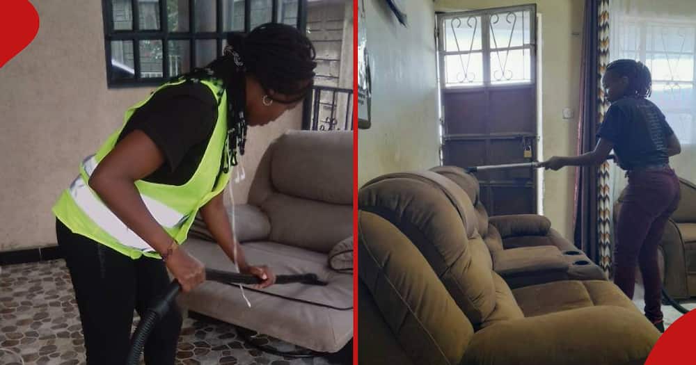 Phanice Kwamboka cleaning sofa sets.