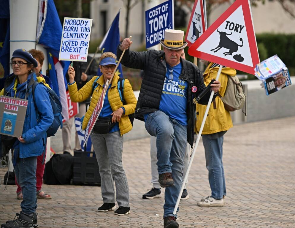 Protestor Steve Bray rallies opposition on the second day of the ruling Conservative Party conference, as party activists reel from a major tax policy U-turn