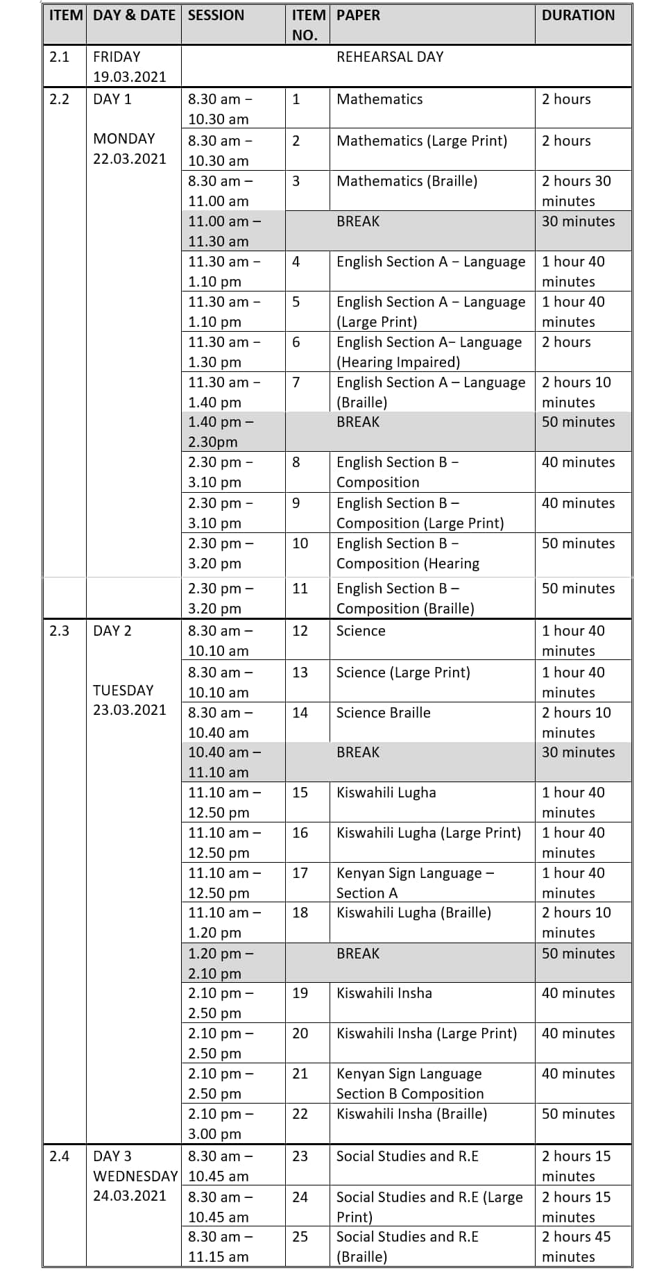 Kcpe Examination Timetable Dates And Instructions 2021 Tuko Co Ke