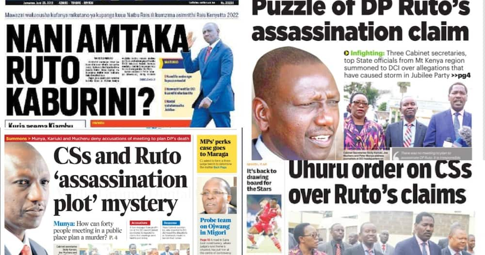 Magazeti ya Kenya Jumanne, Juni 25: Rais aamurisha DCI kuwachunguza mawaziri wanaohusika katika njama ya kummua Ruto