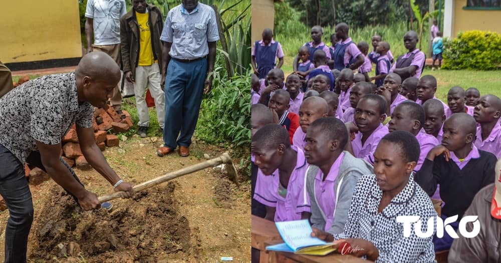 Tony Kwalanda launches toilet project in rural school.