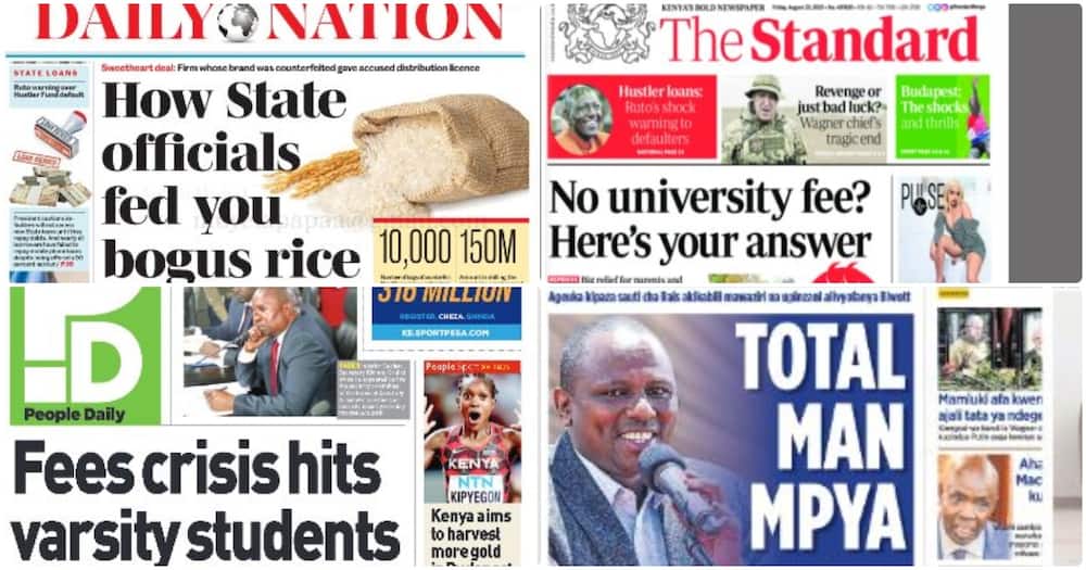 Kenyan newspapers for Friday, August 25.