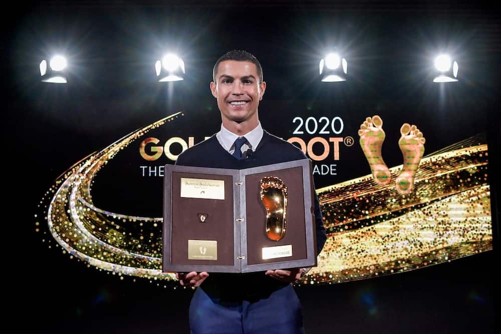 Cristiano Ronaldo posing with his award