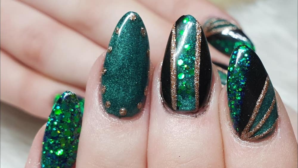 Geometric acrylic St. Patrick's Day nail design
