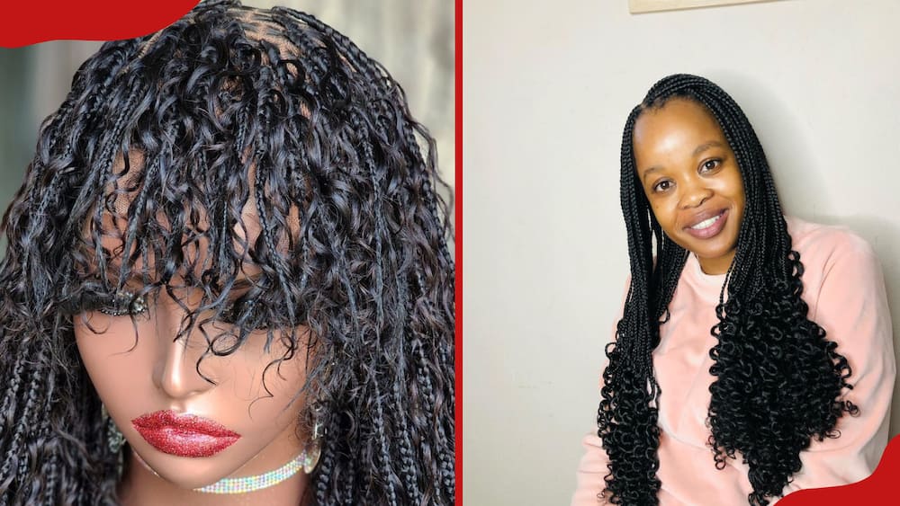 Box braids with curly bangs