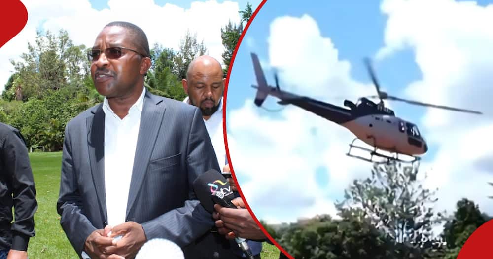 Former Murang'a governor Mwangi Wa Iria and a chopper side by side