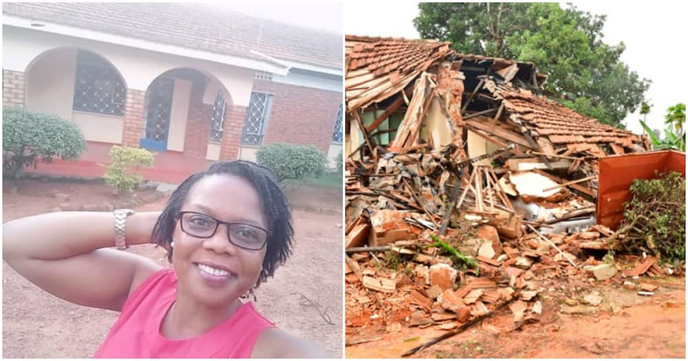 Ugandan family home destroyed.