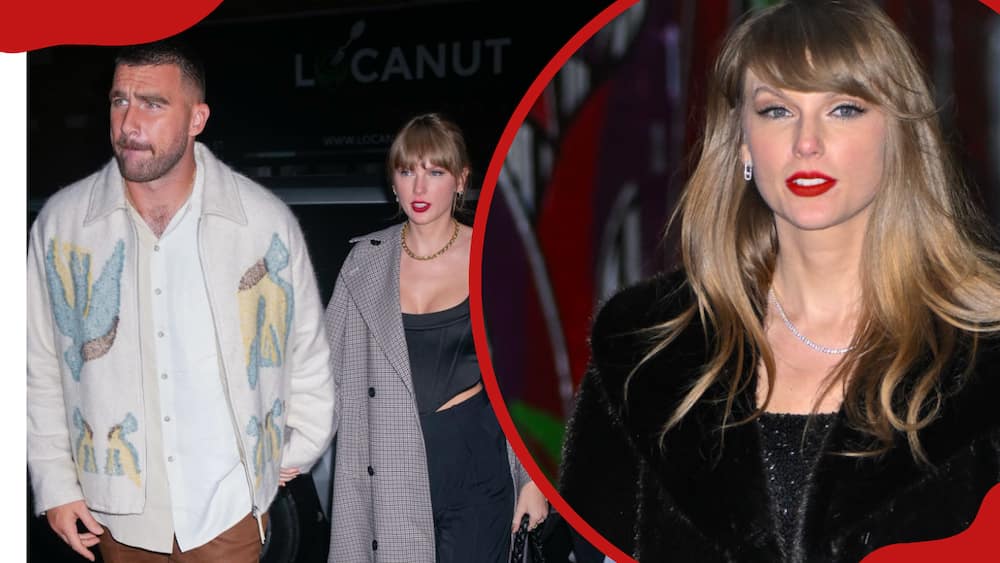 Travis Kelce and Taylor Swift are seen leaving the SNL after party in New York, New York.