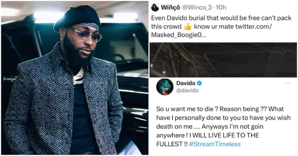 Davido replies troll who wished him death.