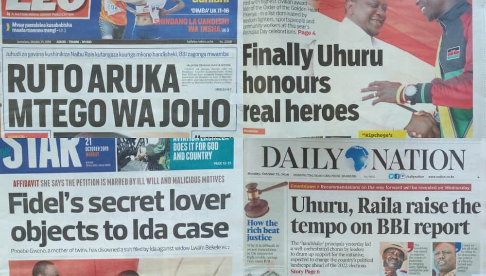 Kenyan newspapers review for October 21: Woman claiming to be mother of Fidel Odinga's twins wants to be enjoined in property suit