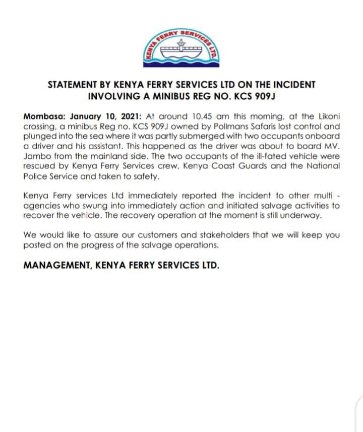 Kenya Ferry Services under fire from netizens for taking credit of bus rescue: "Stop lying"