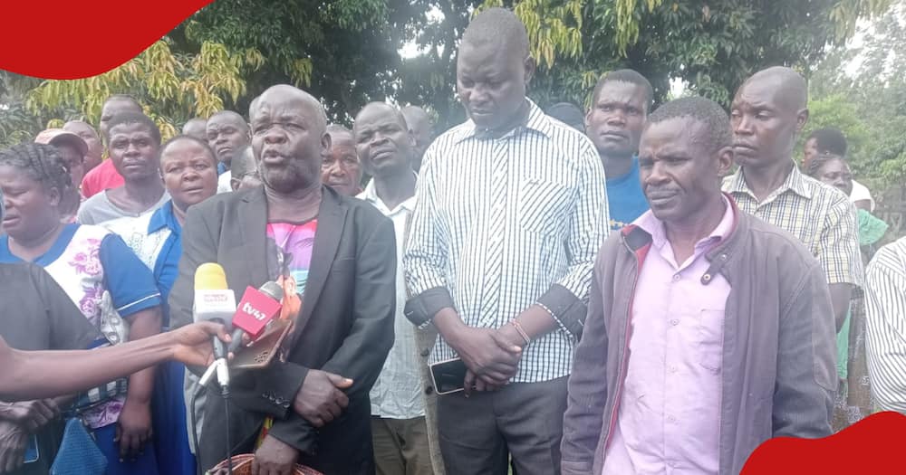 Fred Lunani's relatives addressing the press at his home in Bumula constituency.
