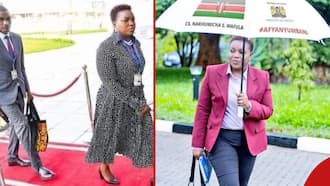 Hilarious Reactions Trail Photo of Health CS Nakhumimcha's Male Employee Carrying Her Handbag