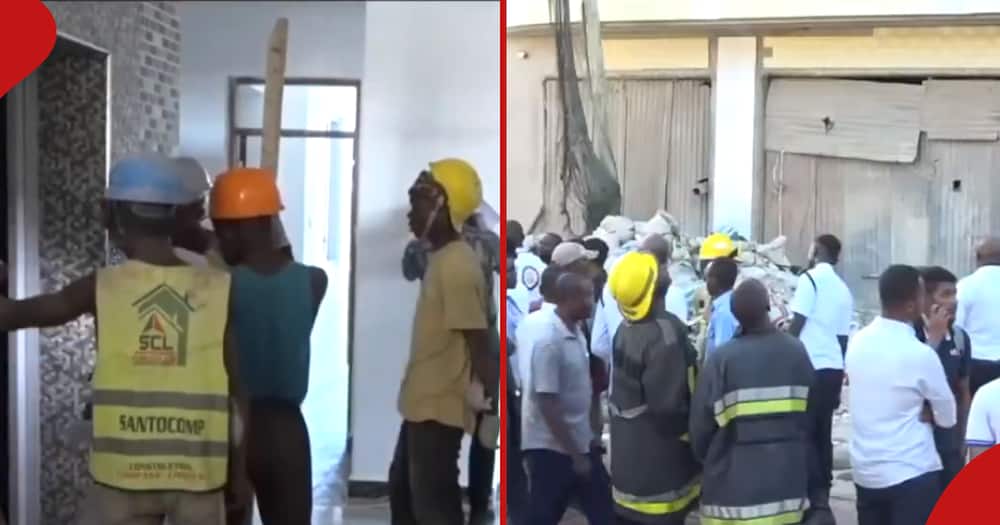 Workers at a building site in Mombasa. A man died at the building after being trapped in a lift.