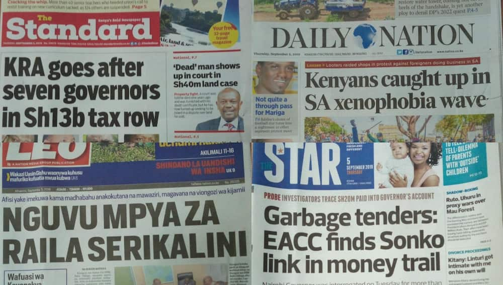 Magazeti ya Kenya Alhamisi, Septemba 5