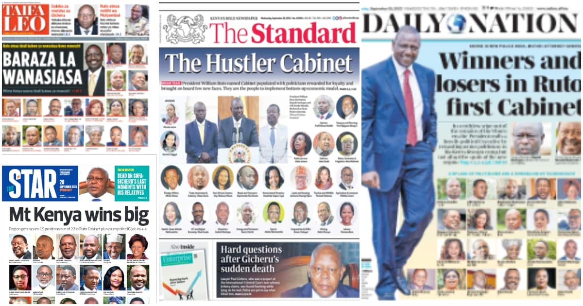 Kenyan Newspapers Review: Mt Kenya Reaps Big as William Ruto Appoints 7 CSs from Region