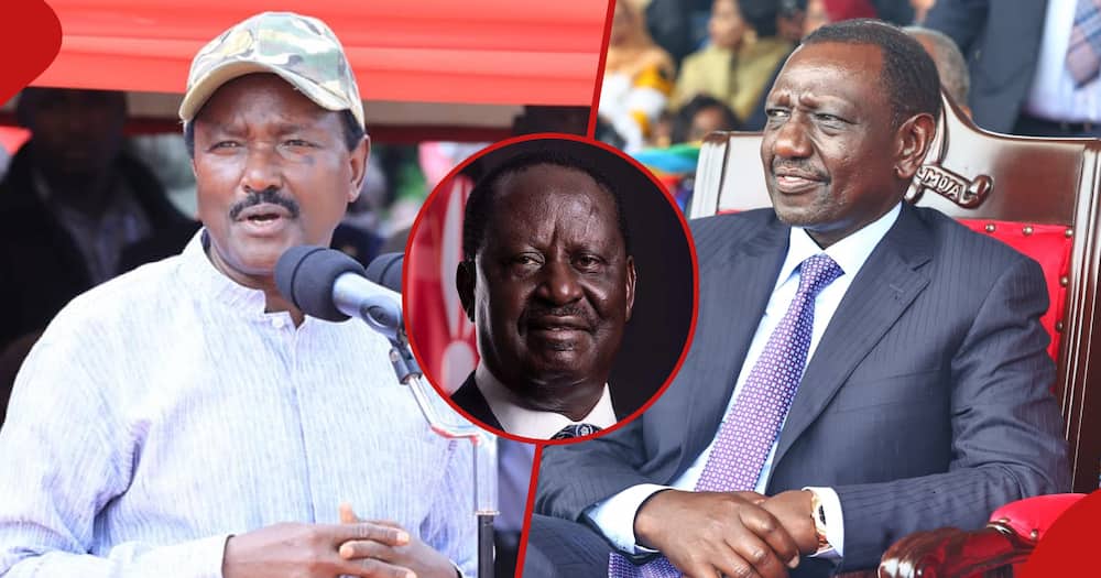 Collage of Kalonzo Musyoka (l), Raila Odinga (c) and President William Ruto (r)