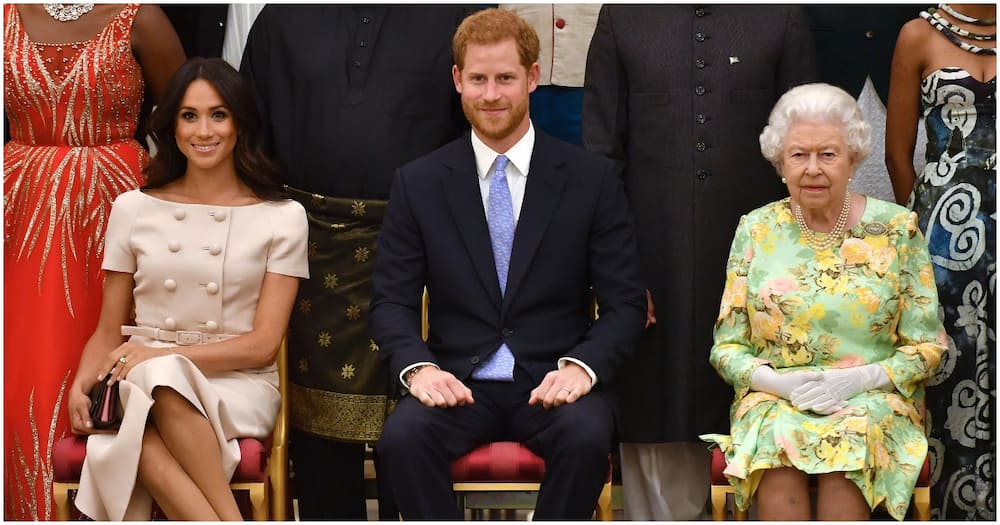 The Duke and Duchess of Sussex and the queen. Photo: Getty Images.
