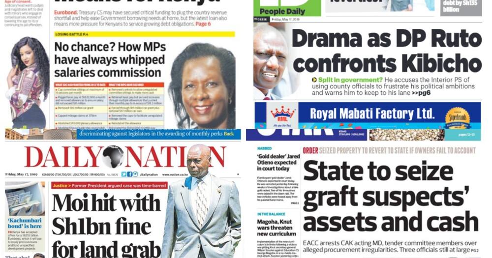 Kenyan newspapers review for May 17: Court orders Moi to pay widow KSh 1b for grabbed land