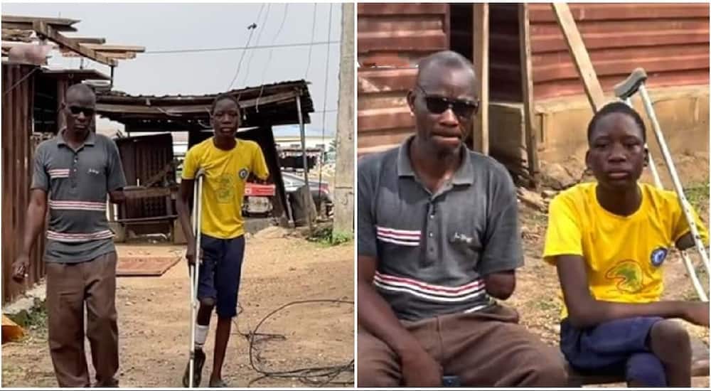 Nigerian man named Malaolu Oluseye from Ogun state who lost arm and eye to an accident.