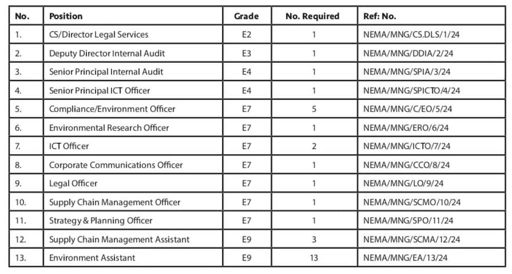 Job vacancies in NEMA