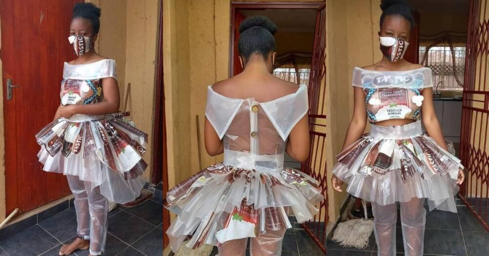 Lady models designed outfit made from rice bags, internet users react