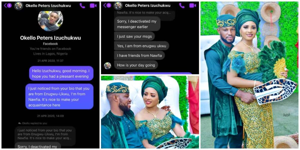Nigerians react as couple who met on Facebook tie the knot, the lady was the first to chat the guy
