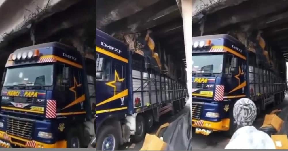 Overloaded Truck Gets Stucked Under Achimota Overhead Bridge (Video).