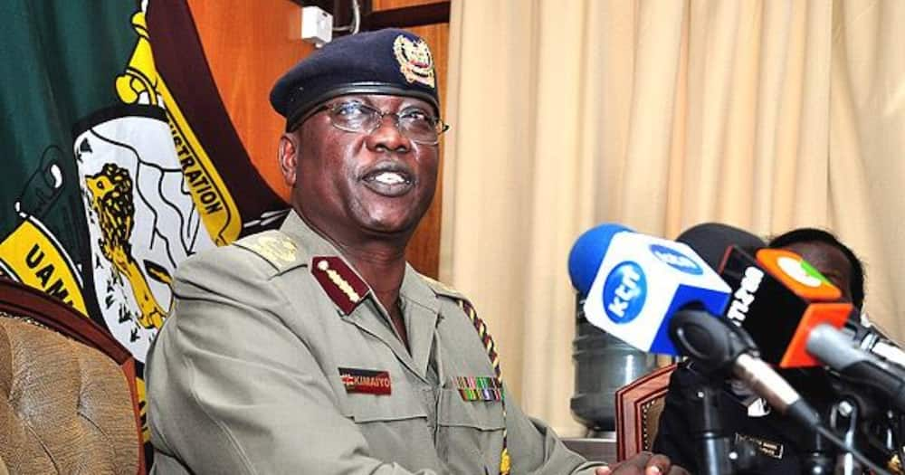 Ex-Police Boss David Kimaiyo addressing the press in a past event.